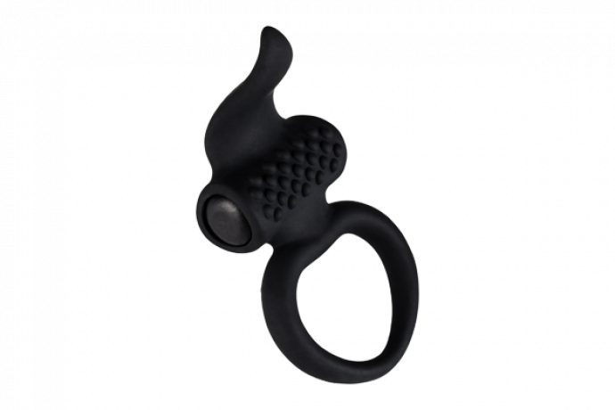 Эрекционное виброкольцо Adrien Lastic Lingus Black с язычком и щеточкой для стимуляции клитора