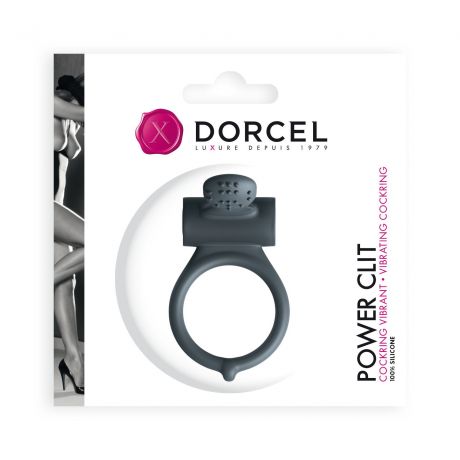 Эрекционное кольцо Dorcel Power Clit Black V2 с вибрацией, с язычком со щеточкой