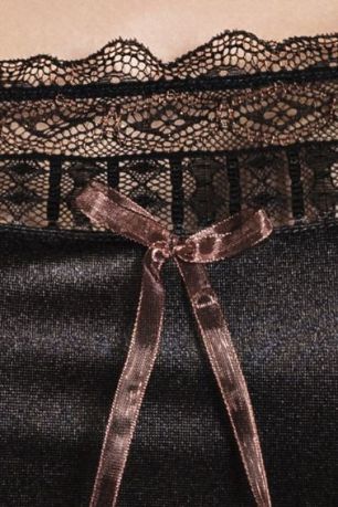 (SALE) Сорочка приталенная EVANE CHEMISE black 6XL/7XL - Passion, трусики, с кружевом