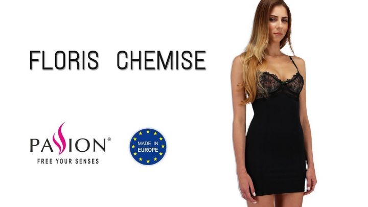 Сорочка приталенная с чашечками FLORIS CHEMISE black XXL/XXXL - Passion Exclusive, трусики