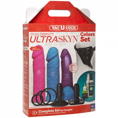 Набор для страпона Doc Johnson Vac-U-Lock Dual Density UltraSKYN Colors Set, диаметр 3х4,5см