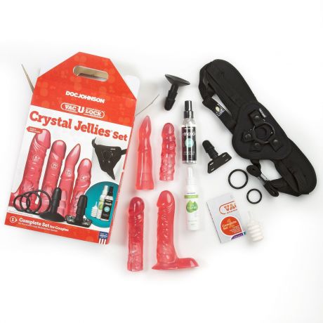 Набор для страпона Doc Johnson Vac-U-Lock Crystal Jellies Set, диаметр 3,8см, 2х4,5см, 5,1см