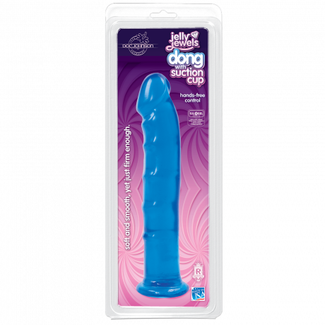 Фаллоимитатор Doc Johnson Jelly Jewels Dong & Suction Cup Blue, диаметр 3,6см, антибактериальный ПВХ