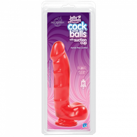 Фаллоимитатор Doc Johnson Jelly Jewels Cock & Balls Red, диаметр 3,6см, антибактериальный ПВХ