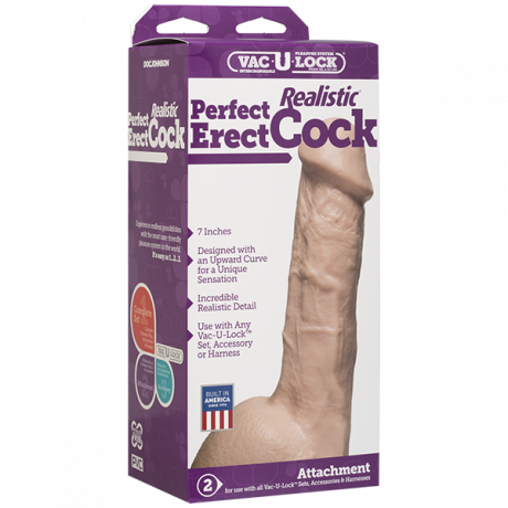 Фаллоимитатор Doc Johnson - 7 Inch Perfect Erect Cock, диаметр 3,8см, большая головка, Vac-U-Lock