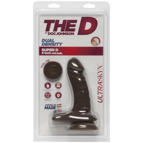 Фаллоимитатор Doc Johnson The D - Super D - 6 Inch With Balls - ULTRASKYN - Chocolate, диаметр 3,8см