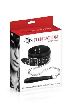 Ошейник широкий с поводком Fetish Tentation Eyalets and Leash