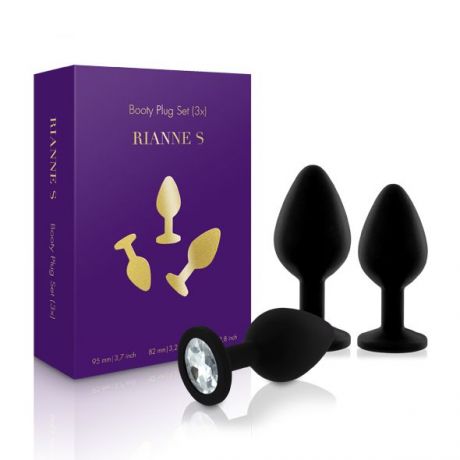 Набор анальных пробок с кристаллом Rianne S: Booty Plug Set Black, диаметр 2,7см, 3,5см, 4,1см