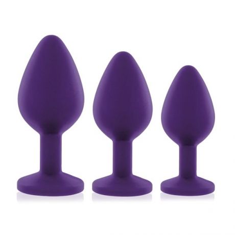 Набор анальных пробок с кристаллом Rianne S: Booty Plug Set Purple, диаметр 2,7см, 3,5см, 4,1см