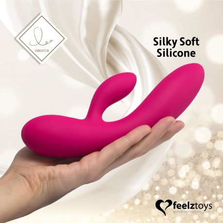 Гибкий вибратор кролик с двумя моторами FeelzToys Lea Rabbit Vibrator Rubine Red