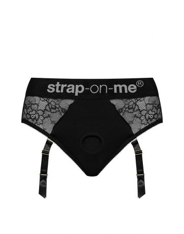 Кружевные трусы для страпона с подвязками для чулок Strap-On-Me DIVA HARNESS - M