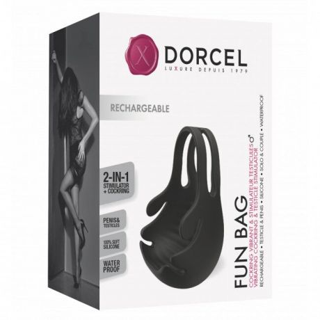 Эрекционное кольцо с вибрацией и стимуляцией мошонки Dorcel FUN BAG, перезаряжаемое