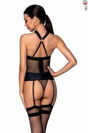 Сетчатый комплект корсет с халтером, съемные подвязки и трусики Amanda Corset black L/XL - Passion