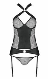 Сетчатый комплект корсет с халтером, съемные подвязки, трусики Amanda Corset black XXL/XXXL-Passion