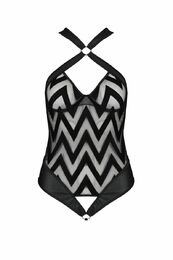 Сетчатый боди с халтером и ритмичным рисунком Hima Body black L/XL - Passion