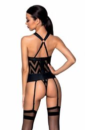 Сетчатый комплект с узором: корсет с халтером, подвязки, трусики Hima Corset black L/XL - Passion