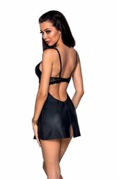 Бэби-долл из эко-кожи и кружева Loona Chemise black L/XL - Passion