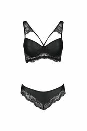 Комплект из эко-кожи с кружевом: бра и трусики Loona Set black L/XL - Passion