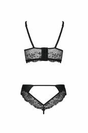 Комплект из эко-кожи с кружевом: бра и трусики Loona Set black L/XL - Passion