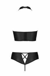 Комплект из эко-кожи: бра и трусики с имитацией шнуровки Nancy Bikini black L/XL - Passion