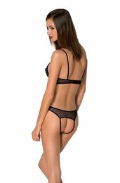 Комплект Passion Christa Set black L/XL: браллет с ажурным лифом и открытыми трусиками