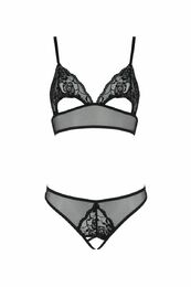 Комплект Passion Christa Set black L/XL: браллет с ажурным лифом и открытыми трусиками