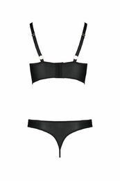 Комплект из эко-кожи Passion Malwia Bikini black L/XL: с люверсами и ремешками, бра и трусики