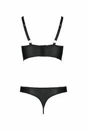 Комплект из эко-кожи Passion Malwia Bikini black S/M: с люверсами и ремешками, бра и трусики