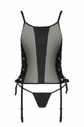 Сетчатый корсет из эко-кожи Passion Malwia Corset black L/XL: с люверсами и съемными пажами