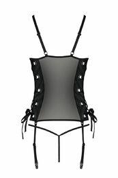 Сетчатый корсет из эко-кожи Passion Malwia Corset black S/M: с люверсами и съемными пажами