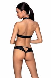 Комплект из эко-кожи Passion Malwia Set with Open Bra black L/XL: топ и трусики с люверсами