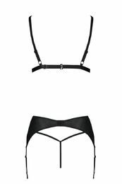 Комплект из эко-кожи Passion Miley Set black S/M: трусики, бюстгальтер, пояс для чулок