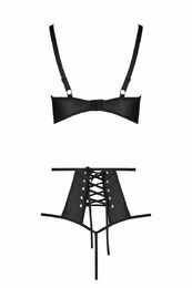 Комплект из эко-кожи Passion Tamaris Set black L/XL: бюстгальтер и трусики с перфорацией