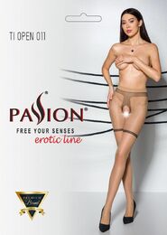 Телесные колготки с открытым доступом Passion TIOPEN 011 beige 1/2 (20 den), с контрастными шортикам