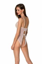 Боди Passion Ursula Body white S/M, с ажурным декором и открытым шагом