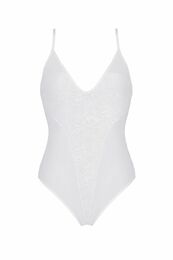 Боди Passion Ursula Body white S/M, с ажурным декором и открытым шагом