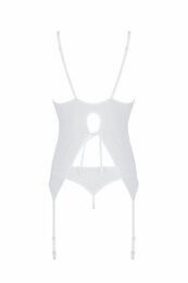 Корсет Passion Ursula Corset white S/M, с пажами, трусики с ажурным декором и открытым шагом