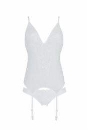 Корсет Passion Ursula Corset white S/M, с пажами, трусики с ажурным декором и открытым шагом