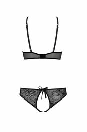 Комплект Passion URSULA SET black L/XL: бра, трусики с ажурным декором и открытым шагом