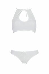 Комплект Passion URSULA SET white L/XL: бра, трусики с ажурным декором и открытым шагом