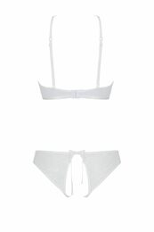 Комплект Passion URSULA SET white L/XL: бра, трусики с ажурным декором и открытым шагом