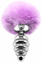 Металлическая анальная пробка Кроличий хвостик Alive Fluffly Twist Plug M Purple