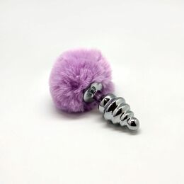 Металлическая анальная пробка Кроличий хвостик Alive Fluffly Twist Plug M Purple