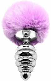 Металлическая анальная пробка Кроличий хвостик Alive Fluffly Twist Plug L Purple