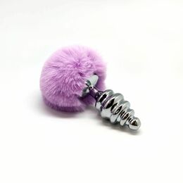 Металлическая анальная пробка Кроличий хвостик Alive Fluffly Twist Plug L Purple