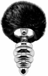 Металлическая анальная пробка Кроличий хвостик Alive Fluffly Twist Plug L Black