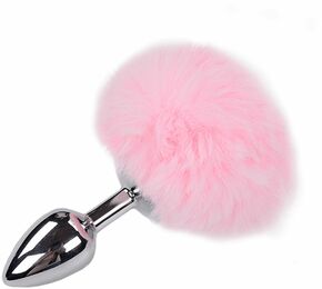 Металлическая анальная пробка Кроличий хвостик Alive Fluffly Plug S Pink