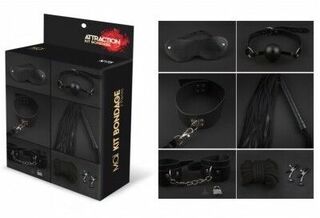 Набор MAI BDSM STARTER KIT Nº 75 Black: плеть, кляп, наручники, маска, ошейник , веревка, зажимы