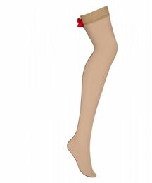 Чулки красный бант Obsessive S808 stockings beige L/XL