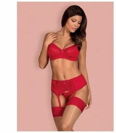 Комплект Obsessive Jolierose 3-pcs set red XXL